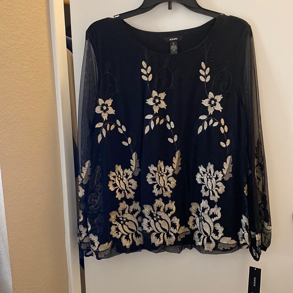 Alfani Women’s Nude Long Sleeves Front Embroidered Tops